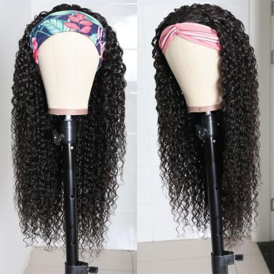 China Jerry Curl Factory Wholesale Headband Glueless Wig None Lace Front Human Hair Wigs Brazilian Virgin Hair Machine Made Wigs For Black Women for sale