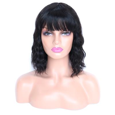 China Water Wave Soft Smooth Thick Bob Wig Machine Made None Lace Shedding Barely Wig With Tied Cut Virgin Short Cuticle Aligned Human Hair Wigs For Blackwomen for sale