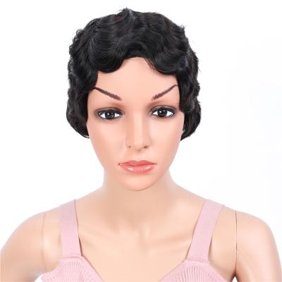 China Barely Soft Smooth Thick Shedding Machine Made No Lace Up Straight Bob Wig Finger Wave Short Length Virgin Cuticle Aligned Human Hair Wigs For BlackWomen for sale