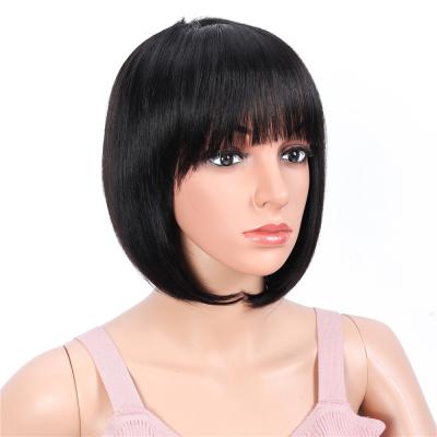 China Barely Soft Smooth Thick Shedding Machine Made No Lace Up Straight Bob Wig With Neat Bang Short Length Virgin Cuticle Aligned Human Hair Wigs For Black Woman for sale