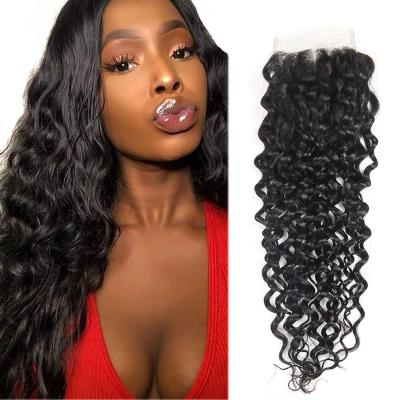 China Brazilian Water Wave Water Wave Closure Hair Lace Closure With Baby Hair 4x4 Water Wave Virgin Hair Closure For WomenColor black 1b# for sale