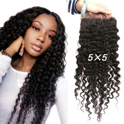 China Wholesale Silky Straight Brazilian Remy Human Hair 5x5 Water Lace Closure 100% Unprocessed Brazilian Virgin Hair Pre Plucked With Baby Hair for sale