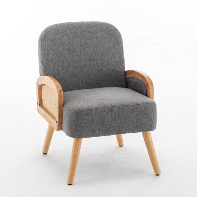 China (Size) Modern Design Frame Single Seat Adjustable Wooden Sofa Chair With Rattan Arm Rest for sale