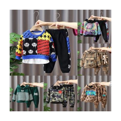 China _anti-shrink child clothing wholesale boy striped long sleeve sweatshirt two-piece pants place child casual hoodie place for sale