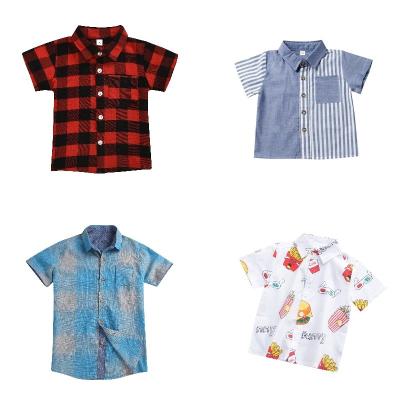 China Summer Anti Shrink Striped Boys Cotton Shorts Sleeve Cute Kids Boy Short Sleeve Turn Down Collar Buttoned Oxford School Casual Shirts for sale