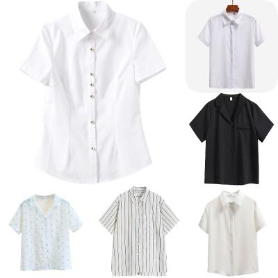 China Anti-wrinkle women short sleeve fashion ladies blouses custom sexy elegant vintage print blouses and blouses for sale