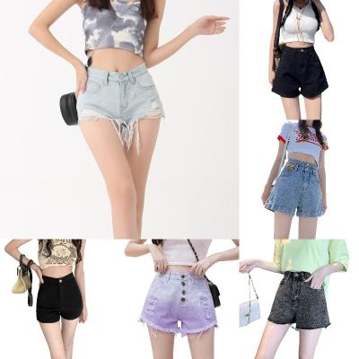 China Wholesale High Quality QUICK DRY Washed Denim Shorts Fringe Edge High Waist Jean Shorts For Ladies High Waist for sale