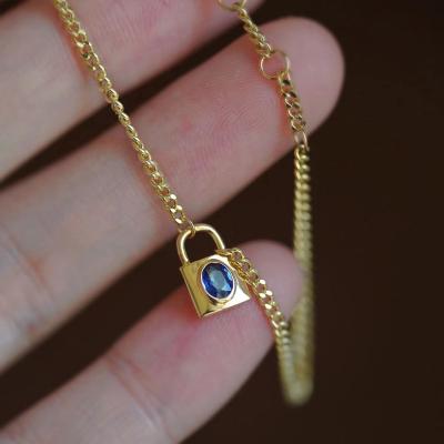 China Romantic High quality S925 silver antique lock pendant bracelet inlaid with blue zircon bracelet women's jewelry wholesale for sale