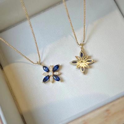 China Punk New S925 Silver Fashion Set Zircon Blue Diamond Classic Clover Pendant Necklace Women's Jewelry Gift for sale