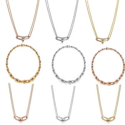 China Romantic High quality horseshoe necklace 18K gold plated U-shaped chain link non 361 stainless steel necklace Women's jewelry wholesale for sale