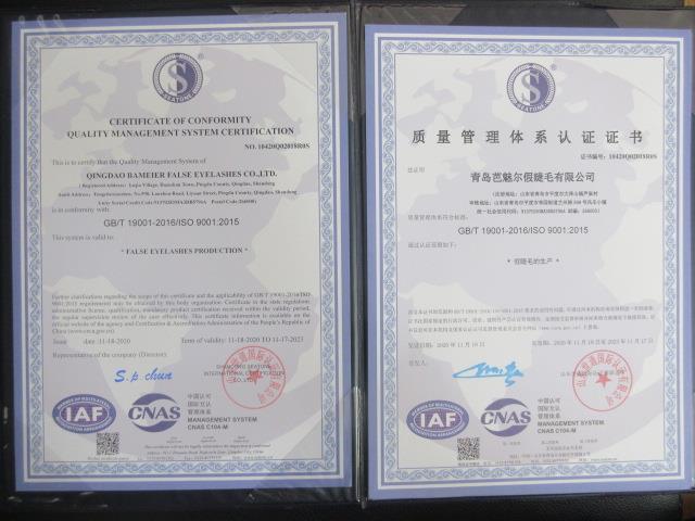 ISO9001 - Qingdao Bameier False Eyelashes Co., Ltd.