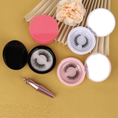 China Durable Synthetic Lashes Round Mirror Box False 3d Mink High Quality Silk Eyelashes for sale