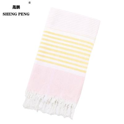 China Custom Printed Jacquard Cotton Stripe Microfiber Bath Towel Stock Hypoallergenic Turkish Printed Beach Towel With Tassel for sale