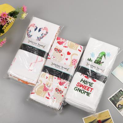 China High Quality Hypoallergenic Slik-screen Printing 100% Cotton Full Printing 5pcs Kitchen Tea Towel Custom Dish Towel for sale