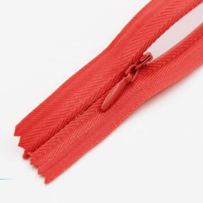 China 14 Inch Narrow End Nylon Lace Invisible Red Tape Hidden Zippers Reversible Invisible Zippers for sale