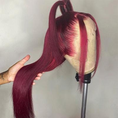 China Silky Straight Wave Colored Transparent 360 Lace Frontal Wig 13x6 Straight 360 Lace Front Wig 99J 360 Lace Color Wig for sale