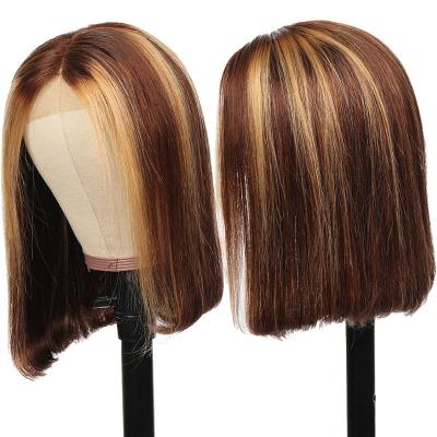 China New Arrival Silky Straight Wave Cheap Lace Front Short Bob Human Hair Wigs Accent Color Straight Bob Lace Wig for sale