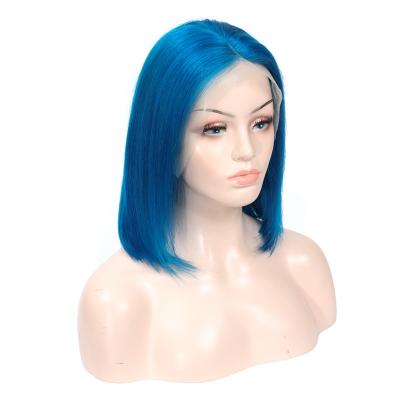 China Silky Straight Wave Mink Brazilian Human Hair Pre Pluck 100% Full Lace Front Blue Bob Wigs for sale