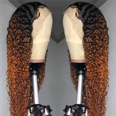 China Hot Jerry Curl Remy Human Hair Jerry Curly Brown Wig 150 Density Tint 1B27 Ombre Wig Light Brown Lace Wig 150 for sale