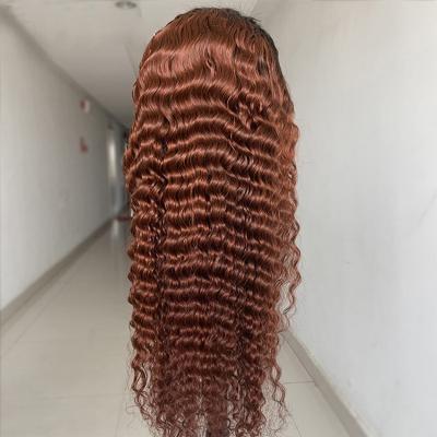 China Ginger Red Ombre Wavy Deep Silky Straight HD Curly Hair 100% Lace Front Wig for sale