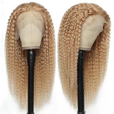 China Cheap Price 27# African Blonde Honey Blonde Kinky Curly Lace Front Human Hair Kinky Curl Wig for sale