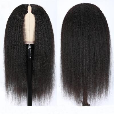 China Cambodian Yaki V Part Hair Wig New No Omission Curly Straight Yaki Long Thin V Part Wig Part Wig for sale