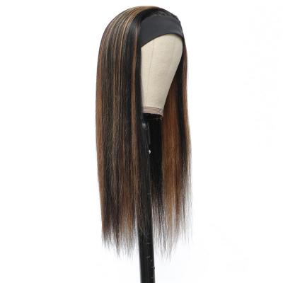 China Silky Straight Wave Non Slip 150 Density Virgin Remy Human Hair Brown Highlight Headband Raw Color Wig For White Women for sale