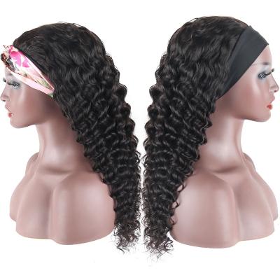 China Affordable Density 100% Remy Virgin Human Hair Indian Deep Wave 200% Curly Deep Wave Headband Wig 26 Inches for sale