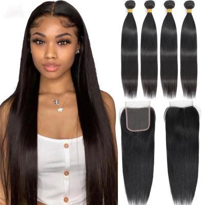 China Silky Straight Bundles And Wave Bone Straight Hair Closure Set Brazilian Virgin Hair Bundles With Lace Closure for sale