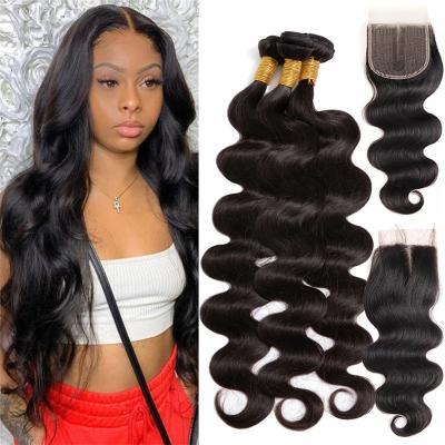 China Cambodian Body Wave Grade 8A Real Hair Weave With Closure Set Body Wave Bundles With Closure for sale