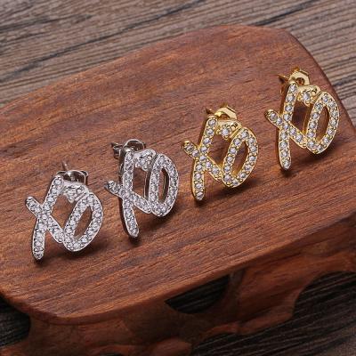 China Other Hip Hop Fashion Jewelry Square Shape Full Zircon Hip Hop XO Earring For Man And Women for sale