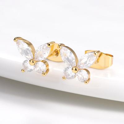 China Other Unique Gold Plated Sterling Silver Cubic Zirconia Diamonds Earings For Woman Jewelry Butterfly Earrings for sale