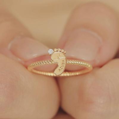 China Baby's Punk Feet Ring Gold Color Mother Ring with Birthstone Engraved Name Ring for New Mom for sale