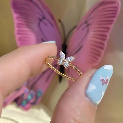 China Best Tiny Copper Butterfly Ring 18K Gold Butterfly Crystal Finger Ring Valentine's Day Gift Birthday Punk for sale