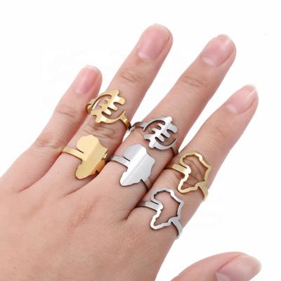 China Punk Minimalist Style Stainless Steel Laser Cut Jewelry Africa Map Adjustable Open Ring for sale