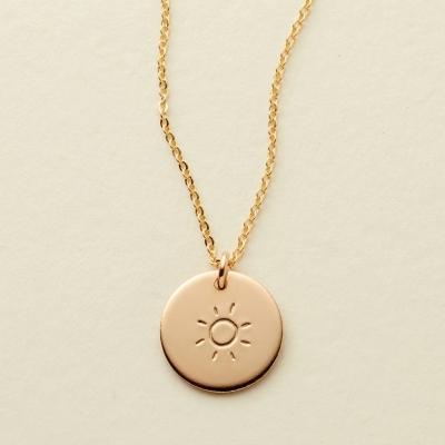 China Custom Life Time Other Life Time U Light Pendant Necklace Minimalist Jewelry Minimalist Design Gold Tiny Sun Initial Disc Necklace For Women for sale