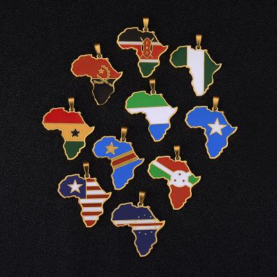 China Other Personality 24k Gold Plated Africa Map Hip Hop Pendant Necklace Stainless Steel Kenya Ghana Nigeria Marks African Map Necklace for sale