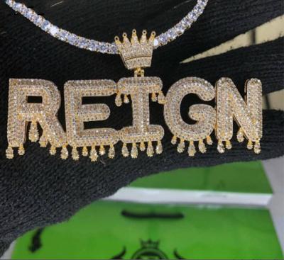 China The Other New Jewelry Men Women Gold Silver Cubic Zircon Oversized Bubble Letter Pendant Iced Out Hip Hop Initial Nameplate Necklace for sale