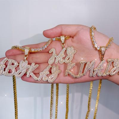 China Custom Other Name Bubble Crown Letters Iced Out CZ Hip Hop Jewelry Gifts Outlet Pendants Mens Chains Necklaces With Rope Chain for sale