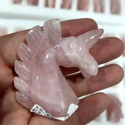 China Europe Natural Rock Stone Unicorn Rose Quartz Crystal Carvings Skulls Healing Gift for sale