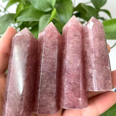 China Wholesale Bulk Natural Crystal Tower Magic Healing Crystal Magic Wands Europe column strawberry quartz 4-10cm for sale