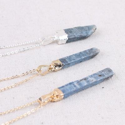 China Hot Selling Europe Jewelry Plating Necklace Blue Crystal Gold Plated Simple Long Clavicle Chain Necklace For Girls for sale