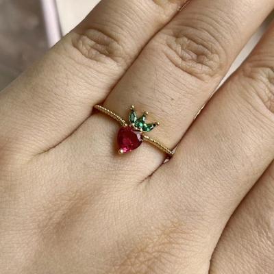 China 2022 New Style Fashion Fruit Ring Environmentally Friendly Gold Plated Color Durable Zircon Ring Beautiful for sale