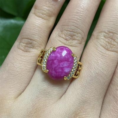 China Vintage Fashion Jewelry Pink Jade Stone Rings Women's Latest Design 2 Gram Gold Ring Prices for sale