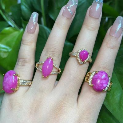 China 2022 Vintage Stone Jade Rings Pink Oval Heart Shape Adjustable Natural Gemstone Ring For Women Finger Ring Set Wholesale for sale