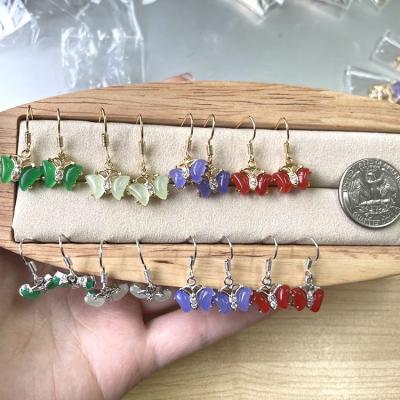 China New environmental friendly 18k gold silver plated jade butterfly hook earrings factory wholesale for sale