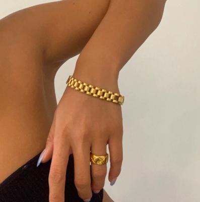 China Detachable Hip Hop Hip Hop Link Chain Watch Band Bracelet Jewelry Chunky Gold Plated Stainless Steel For Women Men Wholesale for sale