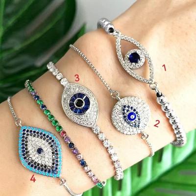 China TRENDY Fashion Turkish Blue Devil Eye Beads Bangle Evil Eyes Tennis Bracelet For Women Eye Bracelets Set Jewelry Whoesale for sale