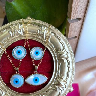 China CLASSIC Luxury Evil Eyes Necklace and Dangle Earrings Set Jewelry for Women Blue Eye Necklace Accessories for sale