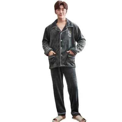 China Wholesale Customized Breathable Winter Coral Fleece Flannel Cheap Long Sleeve Men Pajama Set for sale